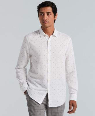 Men's Untuck Geo Dot Print Spread Collar Long-Sleeve Shirt
