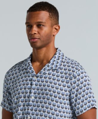 Men's Dobby Short-Sleeve Print Camp Collar Shirt