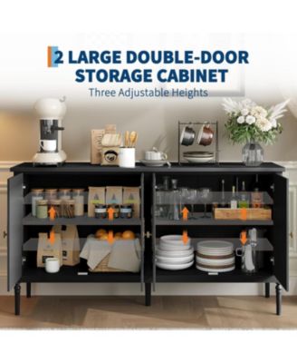 59" Buffet Cabinet with Storage, Wide Wood Console Table for Kitchen, Dining Room & Entryway, Black