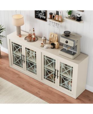 Buffet Sideboard Cabinet with Storage, Modern Coffee Bar Cabinet with 4 Glass Doors
