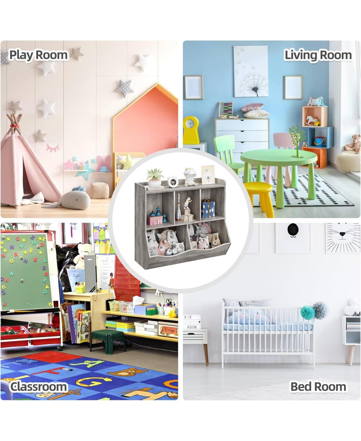 gaomon Kids Bookshelf and Toy Storage Bookcase, Multi-Shelf Cubby Organizer for Playroom and Classroom