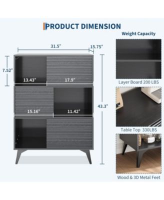 Modern 3-Tier Accent Cabinet with Doors, Wooden Buffet Sideboard with Metal Legs for Living Room or Dining Room