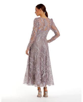 Women's Floral Embroidered High Neck Long Sleeve Dress