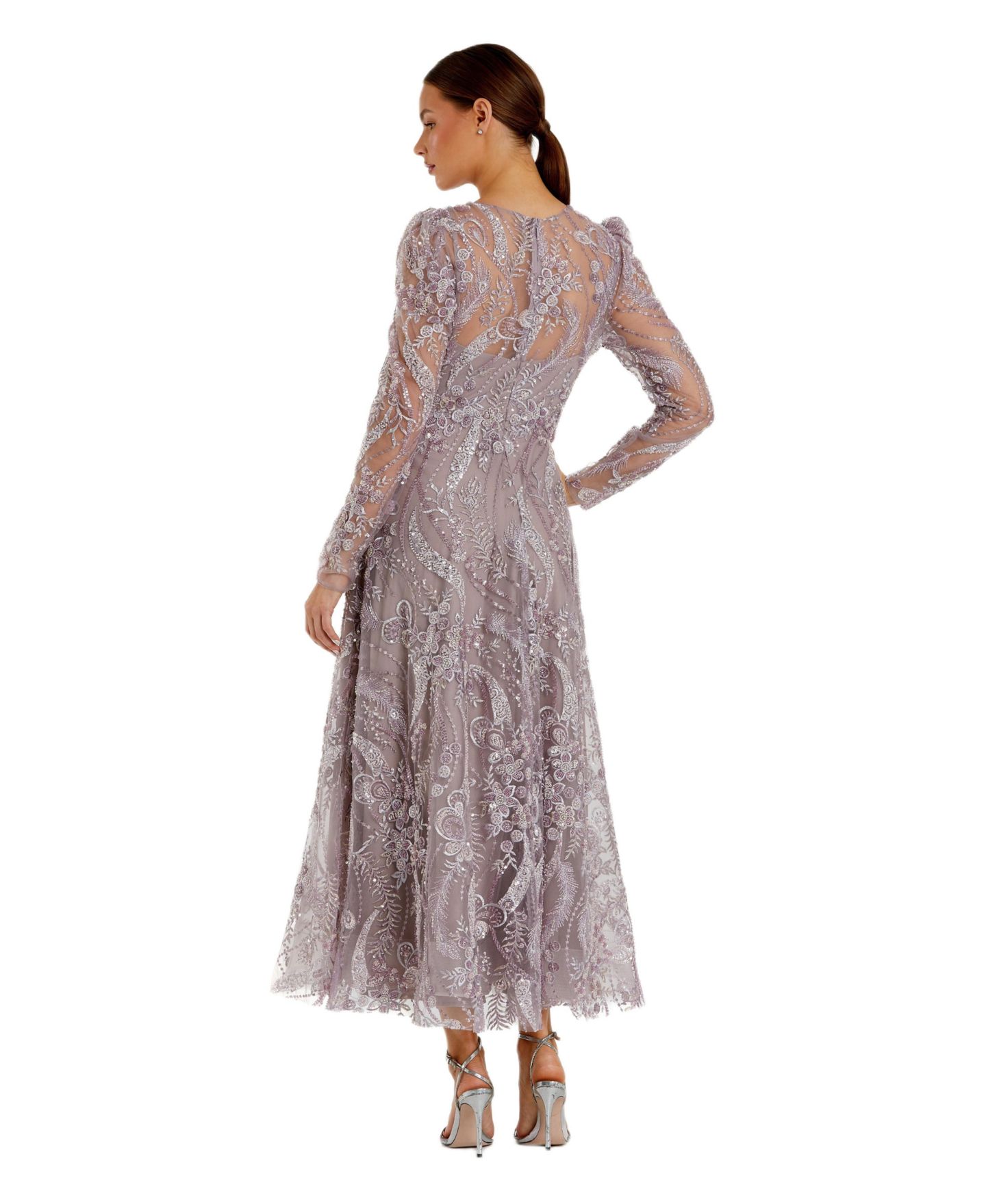 Женское платье Mac Duggal Floral Embroidered High Neck Long Sleeve, цвет: Розовато-лиловый — фото 2