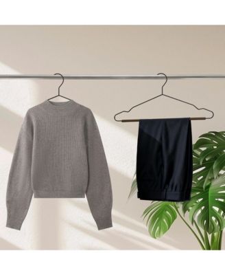 36-Pack Heavy Duty Metal Coat Hangers with Wooden Pants Bar, Reinforced Wire Hangers with Beech Wood Trouser Bar for Suits