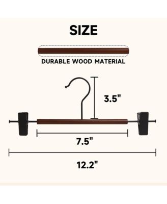12-Pack Metal Pants Hangers with Adjustable Clips, Premium Beech Wood Skirt Bottom Hangers for Trousers, Jeans, Shorts, Socks