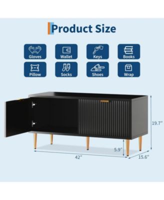 Shoe Storage Cabinet, Fluted Entryway Bench with 2 Doors for Hallway & Living Room