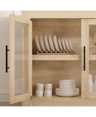 70.8" Sideboard Buffet Cabinet with 4 Glass Doors, Farmhouse Modern Accent Storage Cabinet, Beige