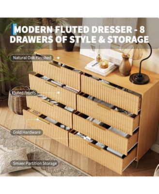 Fluted 8-Drawer Dresser for Bedroom, 55" Wide Modern Wooden Chest of Drawers
