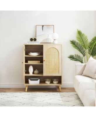 Rattan Shoe Storage Cabinet with 4 Flip Drawers, Narrow Freestanding Shoe Organizer for Entryway, Black