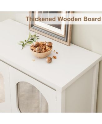 Coffee Bar Cabinet with Reeded Glass Doors, Modern Buffet Sideboard with Storage Shelf