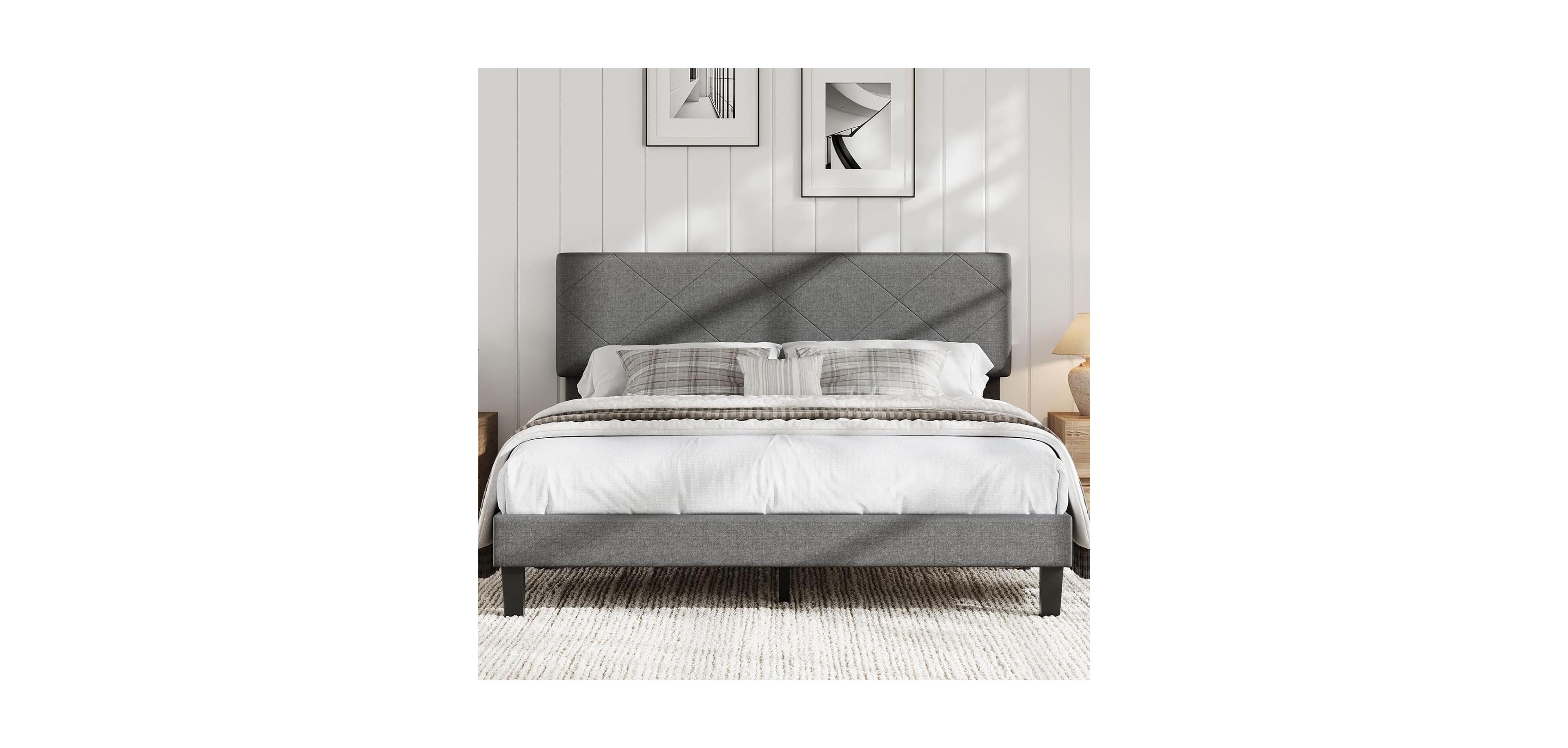 gaomon Size Bed Frame with Upholstered Headboard, Size Platform Bed Frame with Wooden Slat Support, Easy Assembly Platform Bed