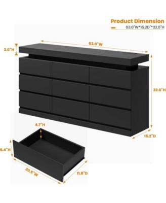 63" Wide Chest of Drawers with LED Light and Charging Station
