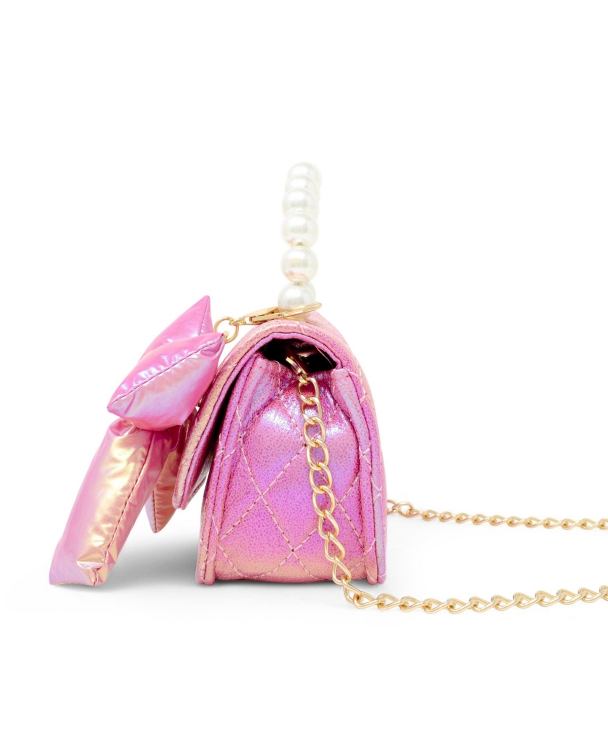 Zomi Gems Shiny Quilted Fluffy Bow Handbag, Hot Pink