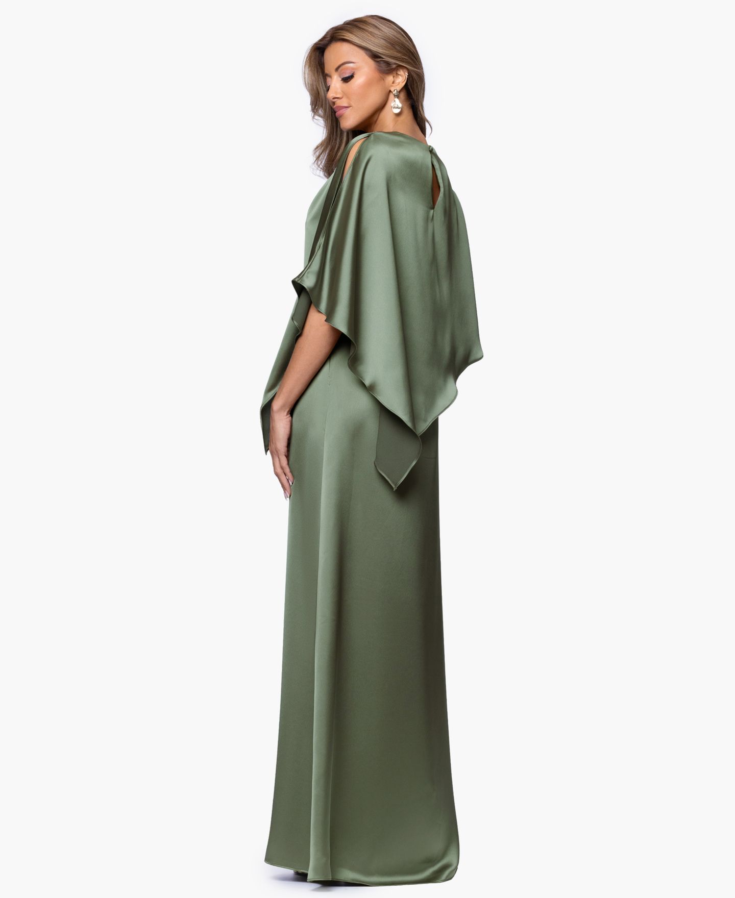Женские платья XSCAPE Long Satin Overlay Ball Gown, цвет: Оливковый — фото 4