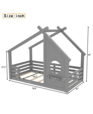 House Floor Bed with Window and Shelf, Solid Wood