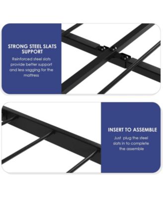 King Bed Frame, Platform Bed Frame with Velvet Headboard, Heavy Duty Metal Bed Frame with 15 Strong Slats Support