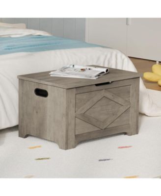 23.6" Wooden Storage Chest, Storage Bench with Safety Hinge for Entryway & Living Room