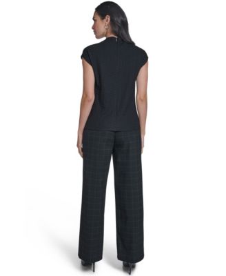 Women's Textured Mock Neck Cap Sleeve Top