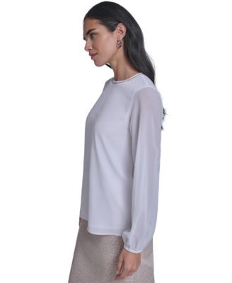 Women's Mixed Media Novelty Trim Top