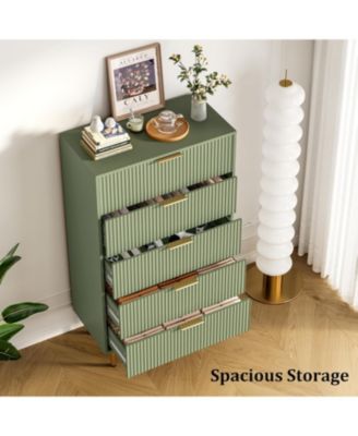 5-Drawer Dresser for Bedroom, Modern Fluted Chest with Handles and Wood Storage