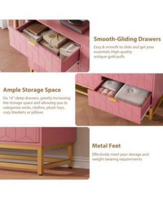 6 Drawer Dresser with Wide Storage, Modern Wood Chest Organizer with Metal Legs for Bedroom or Hallway