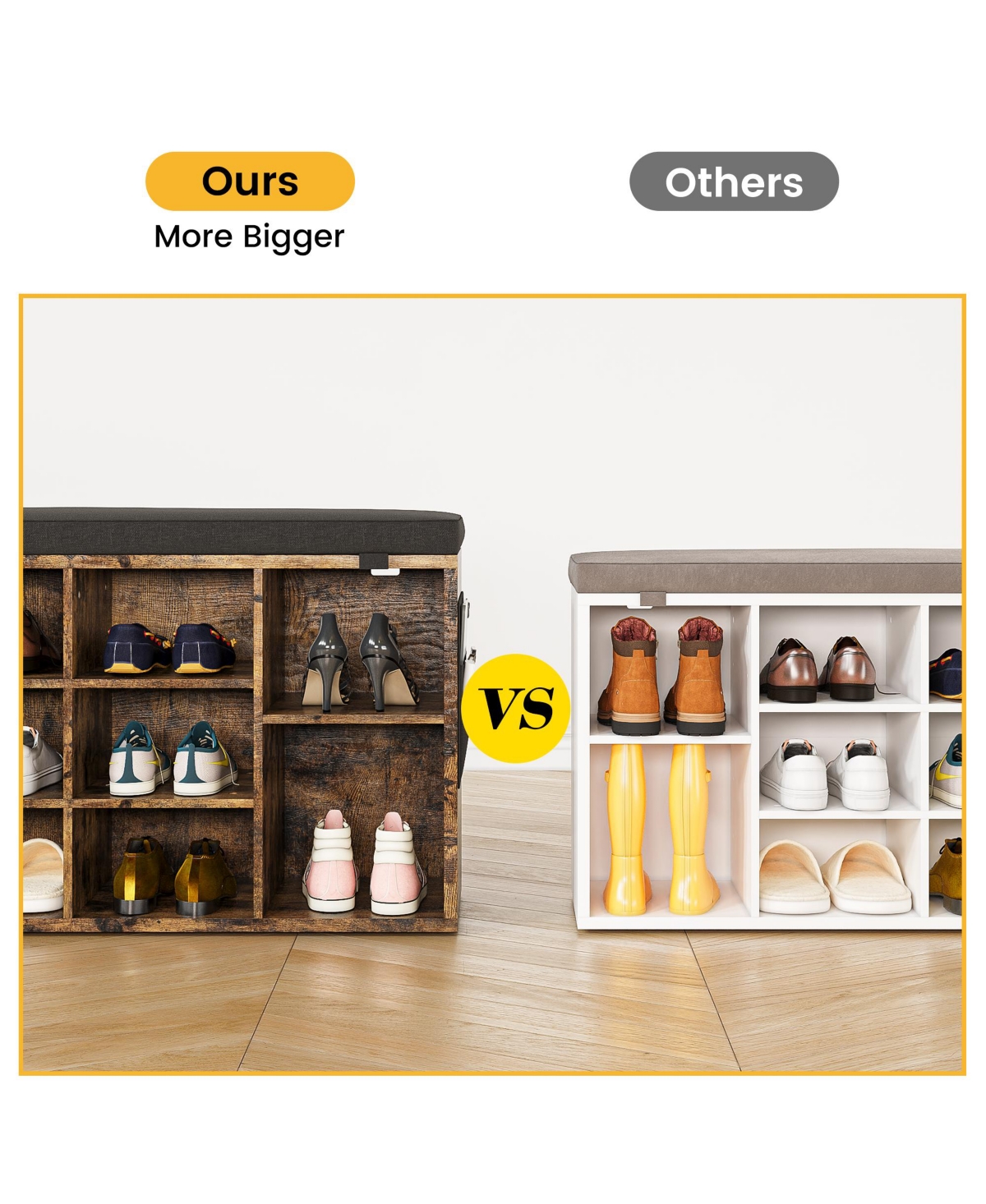 gaomon Shoe Storage Bench, 10 Cubbies Storage Organizer with Cushion, Adjustable Shelves, Accessories Bag, 3-Tier Entryway Shoe Storage for Mudroom