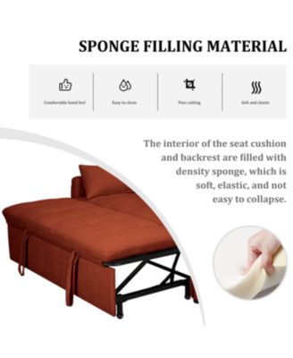 61" Fabric Sofa Bed with Storage Pockets & Adjustable Back