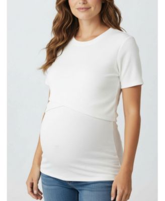 Maternity Motherhood Crew Neck Cross Over Nursing Short Sleeve Top