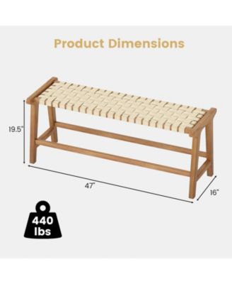 47" Teak Wood Patio Bench with Woven Seat and Solid Legs