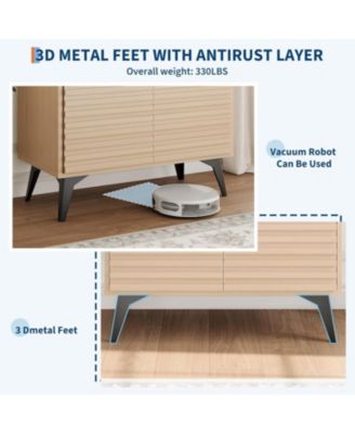 Fluted Storage Cabinet with Metal Legs, Mid-Century Modern Sideboard for Living Room or Entryway