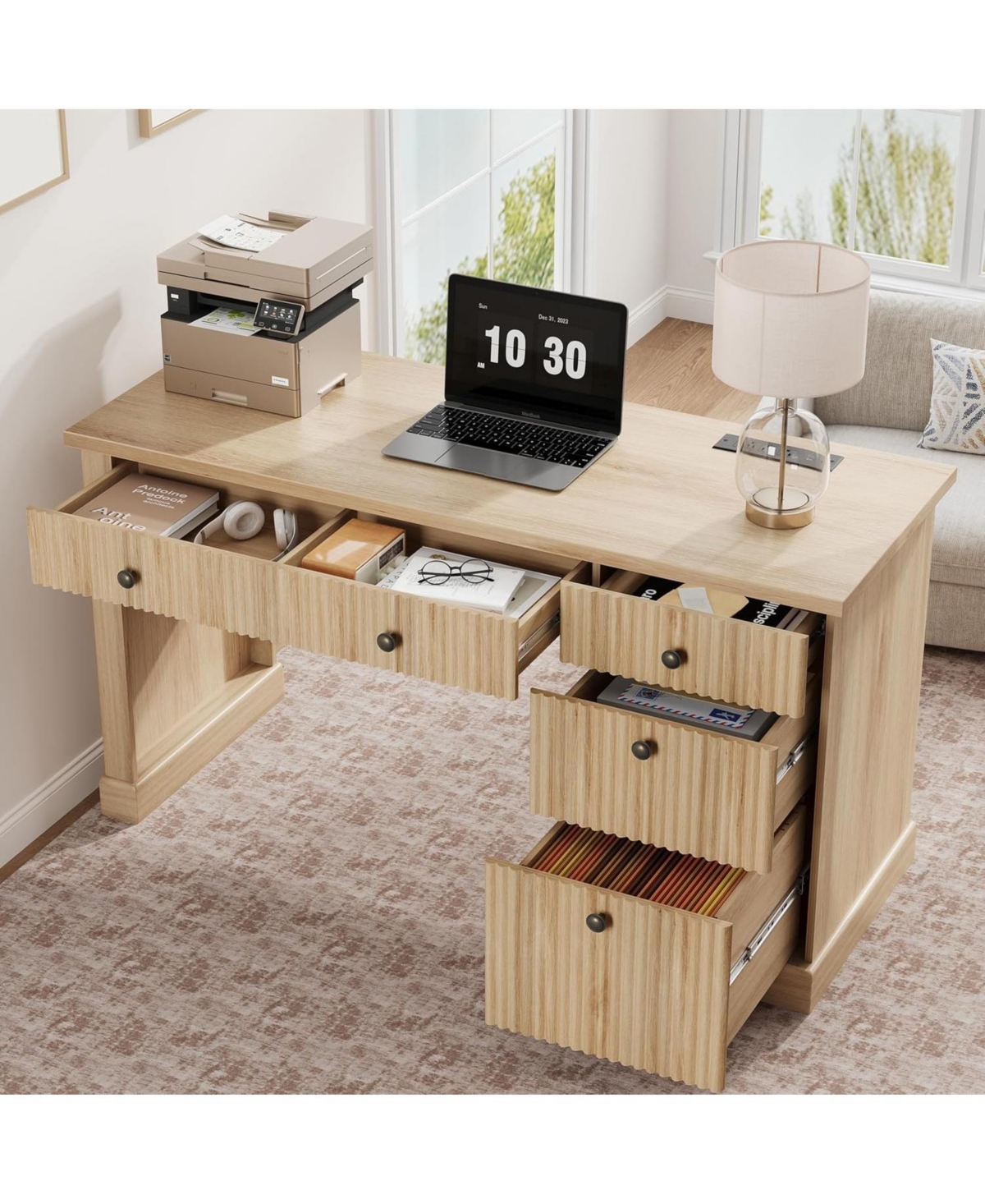 gaomon 54" Fluted Executive Desk with Charging Station