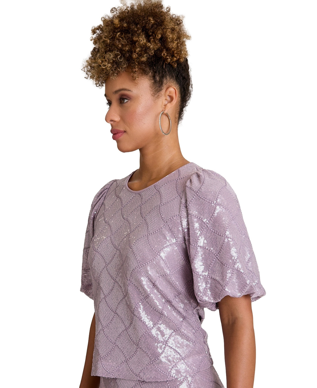 Muse Women's Crew Neck Bubble Short-Sleeve Top