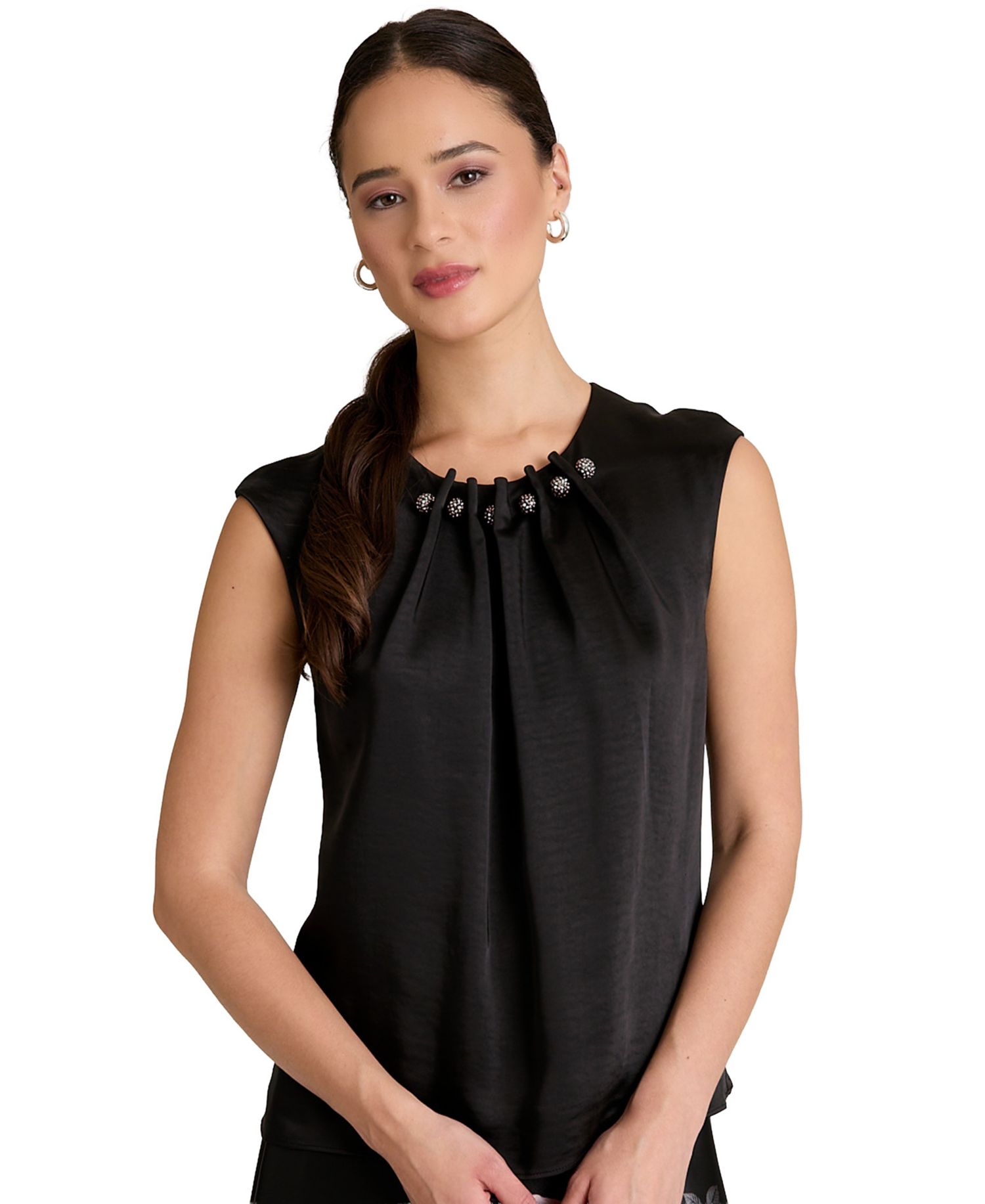 Women's Tucked Beaded Crew Neck Top
