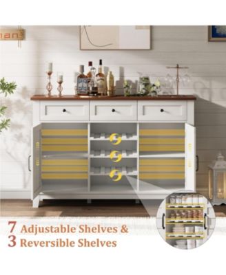 53.5" Farmhouse Buffet Cabinet with Storage, Sideboard with Drawers and Reversible Wine Rack