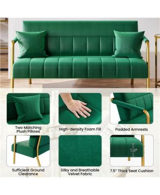 56.5″ W Upholstered Sofa Couch with Gold-tone Metal Arms and Legs
