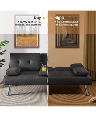 Fabric Upholstered Convertible Futon Sofa Bed for Small Space