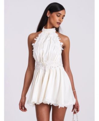 Women's Idalia Beaded Lace Trim Backless Halter Mini Dress