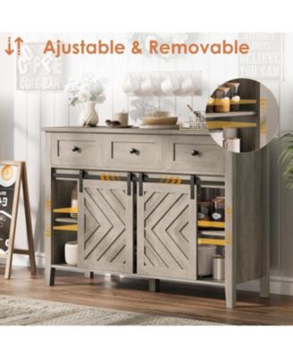 47.2" Farmhouse Buffet Cabinet with Sliding Barn Door, 3 Drawers, Wine Rack & Adjustable Shelf