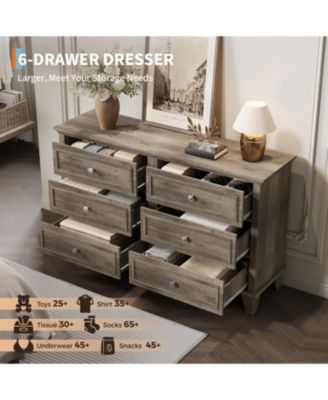 6-Drawer Dresser, Wooden Storage Chest with Metal Handles, Large Wide Dresser TV Stand