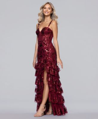 Juniors' Sweetheart Trumpet Tiered Fit & Flare Ball Gown