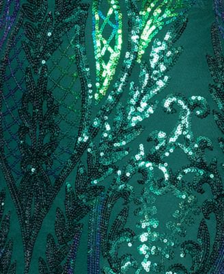 Juniors' Sequin One-Shoulder Side-Slit Gown