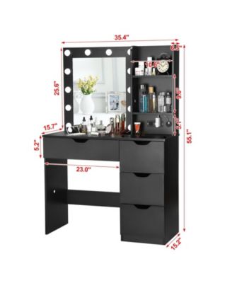 Makeup Vanity with Lights and Power Outlet, 36" Makeup Table with Lighted Mirror, Black