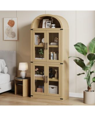 Arched Farmhouse Bookcase with Doors, 71.4" Tall Rounded Display Cabinet