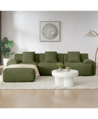  Modern L-Shaped Corduroy Sectional Sofa with Ottoman
