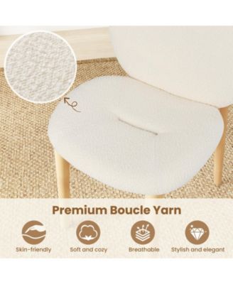 2PCS Wooden Dining Chairs Soft Boucle Upholstered Kitchen Chairs w/ Curved Seat