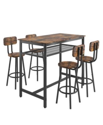 5-Piece Kitchen Counter Height Table Set Bar Table with 4 Chairs