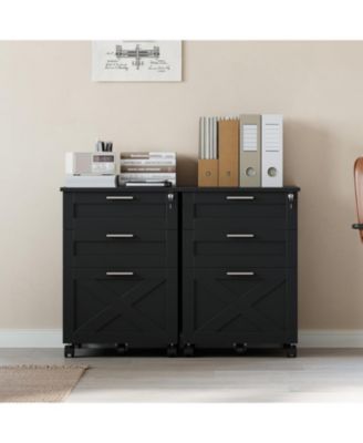 3-Drawer Rolling File Cabinet with Lock, Wooden Mobile Filing Cabinet for Home Office & Under Desk Storage