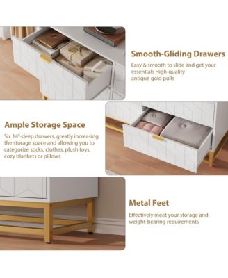 6 Drawer Dresser with Wide Storage, Modern Wood Chest Organizer with Metal Legs for Bedroom or Living Room