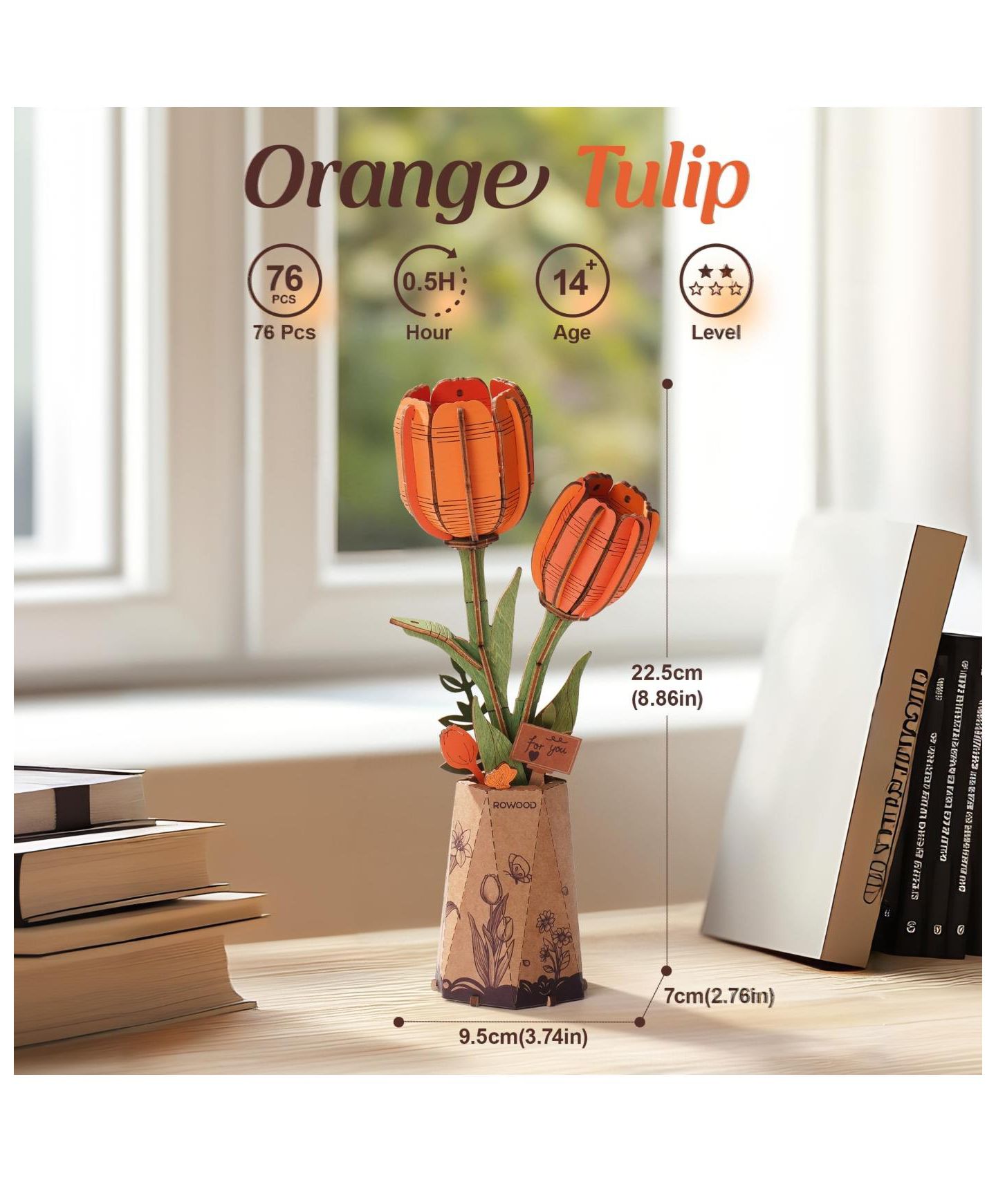 Детский конструктор Flash Popup Orange Tulip 3D Wood Puzzle 76-Piece Building Set, Ages 14+ — фото 2